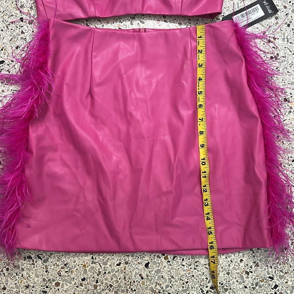 NWT Nasty Gal pink faux leather feather trim set skirt bandeau US 6 - Picture 3 of 8